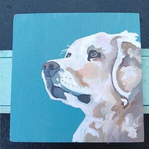 Hand-Painted Dog Portrait on Wood, 9.5"×9.5"